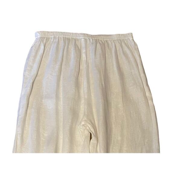 Nino Wong Women’s White 100% Linen Flowy Pants Elastic Waist Large Coastal - Picture 5 of 8